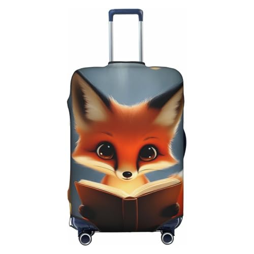 Cute Fox Reading Book Luggage Cover Elastic Washable Protector Anti-Scratch Travel Suitcase Covers With Concealed Zipper For 18-32 Inch Luggage Large