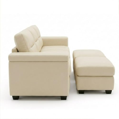 Image of FURNY Parker 3 Seater Sofa Set with 2 Ottoman | Premium Leatherette Finish | Durable Comfort Sofa for Modern Living Room & Office Spaces