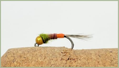 Jig Trout Flies, Olive Red Tag, Jig Flies, Barbless, Choice of size and quantity, Euro Nymphs (6, 16)