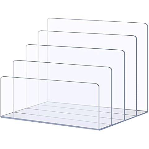 Sooyee File Organizer for Desk, Mail Organizer Countertop,4-Section File Holder for Home Office,Book Organizer,Acrylic Desk Organizer for Letter, Document, Notebook, Binder, Purse, Palette,Clear Cover