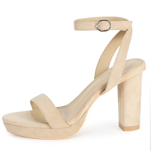 Image of ZriEy 4-Inch Platform Clear High Heels for Women Block Chunky Heeled Sandals Open Toe Ankle Strap Heels Wedding Party Evening Prom Dress Pump Sandal Shoes
