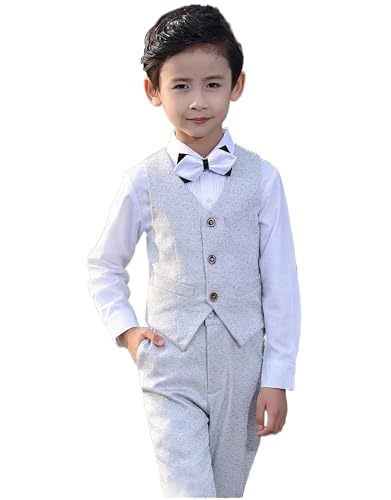 Boys Suit Set Vest Pants Set for Kids Gray Christmas Party Tuxedo Slim Fit Patterned Uniforms Fashion Dress for Wedding 14
