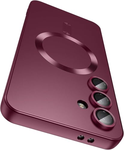 Image of DIZORO Samsung A35 5g Case, Compatible with Mag Safe Back Cover, Matte Luxury Metallic Luster Flexible TPU Wireless Charging Shockproof Case with Camera Protector Lens (Wine Red)