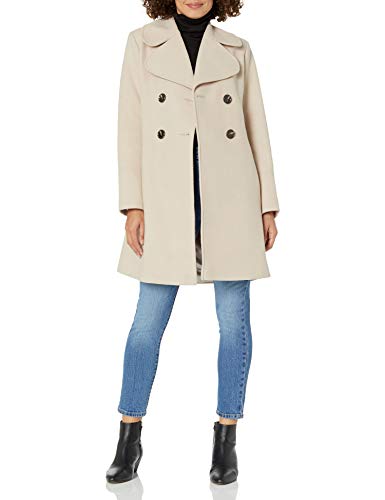 kensie Women's Thigh Length Notched Lapel Trench Wool Coat, Sand, Extra Large
