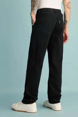 Image of KOTTY Men's Straight Leg Cargo Jeans - Retro Street Style Denim with Utility Pockets
