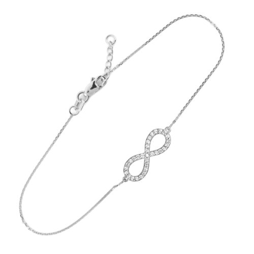 14k White Gold Diamond Infinity Pendant Bracelet (7.50 to 8.00 inches)