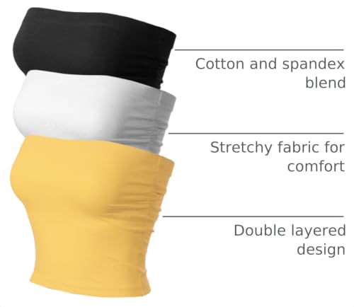 Image of MixMatchy Women's 3 Pack Tube Top Built-in Bra Strapless Ruched Bandeau