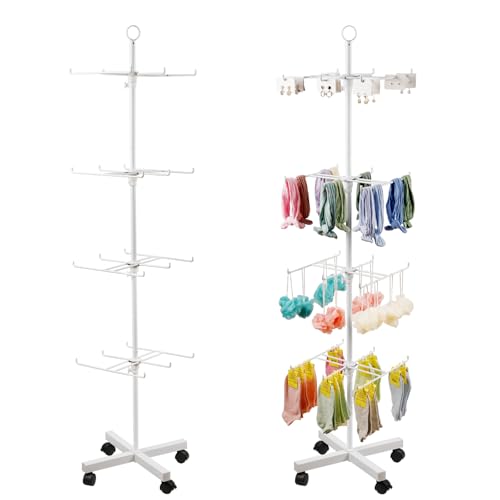 Image of Flenpptly Retail Display Stand Rotating Display Stand 4 Tier Spinning Display Stand for Craft Shows, Jewelry, Keychain, Earring Adjustable Height Retail Display Racks (White)