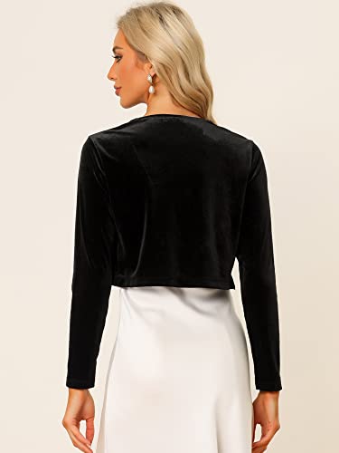 Allegra K Women's Cocktail Party Open Front Cardigan Long Sleeve Cropped Velvet Shrug Top4