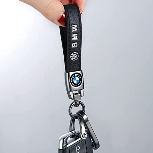 Image of Genuine Leather Car Keychain Compatible with BMW X1 X3 M3 M5 X1 X5 X6 Z4 3 5 7 Series Key Ring Accessories Key Chain for Man and Woman Family Present Black