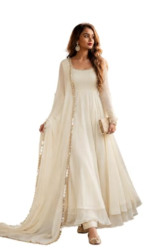 Women's Off-White Anarkali Kurta Pant with Dupatta Set