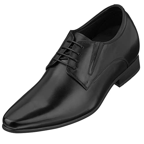 CALTO Men's Invisible Height Increasing Elevator Shoes - Black Premium Leather Lace-up Formal Derby Oxfords - 3 Inches Taller - Y5051 - Size 7.5 D(M) US