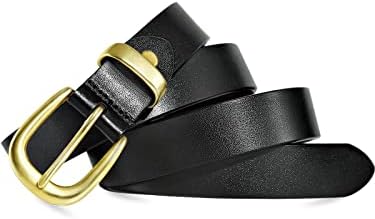 Ocminde Belts for Women genuine leather belts for Pants in Brass Buckle 1.1 inch Brown Western Cowgirl Belts for Jeans Full Grain Leather Belts(Black,M)