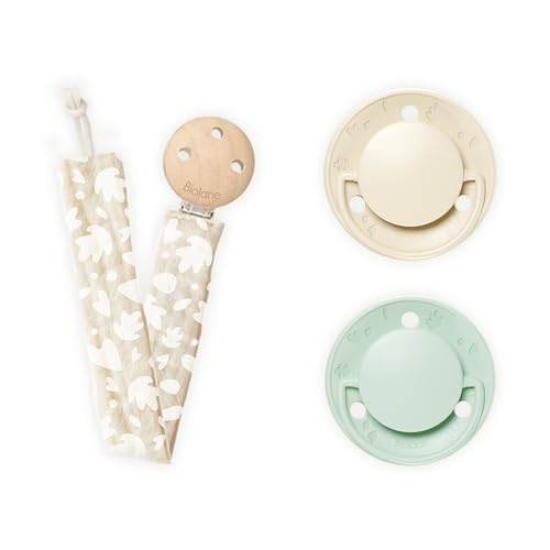 Tétines rondes Biolane avec attache-tétine beige en coton doux pour nourrissons de 0 à 6 mois
