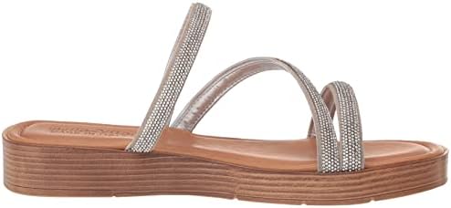 Bella Vita Made in Italy Women's Ona-Italy Sparkle Slide Flat Sandal, Silver Metallic, 8 X-Wide | Image 5