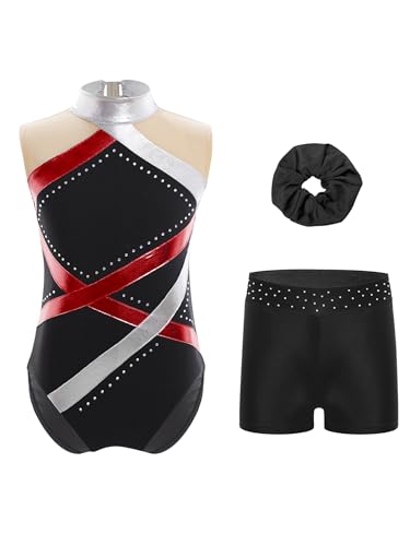 Freebily Maillot Brillante De Danza para Niña Leotardo Sin Manga Leotardo De Gimnasia Rítmica Patinaje con Pantalones Cortos Rojo 7-8 años