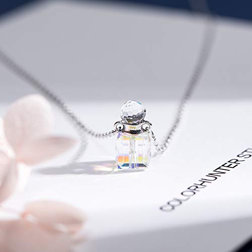 Preisvergleich Produktbild Silber Fan kreative koreanische Parfüm-Flasche Halskette weiblichen quadratischen Kristall Anhänger einfache kleine frische Mode Schlüsselbein Kette 925er Silber Parfümkette aus Kristall
