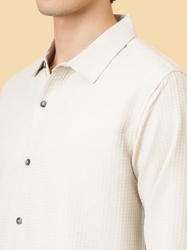 Image of KOTTY Men's Textured Casual Shirt - Long Sleeve||Button-Down Collar||Classic Fit