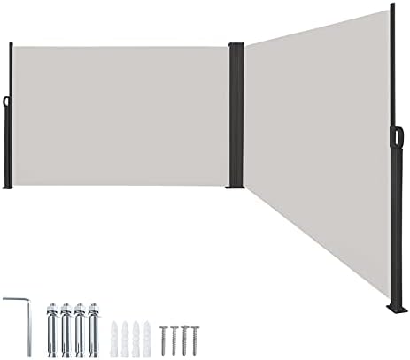 Aufun Retractable Side Awning Garden Screen Outdoor Patio Side Awning Outdoor Protection Steel Frame Retractable Garden Privacy Home Commercial Grau 180X600 cm