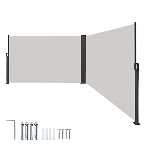 AufuN Markiza boczna wysuwana 200 x 600 cm podwójna Poliestrowa osłona przeciwsłoneczna Markiza do balkonu, tarasu, ogrodu, kempingu, szara