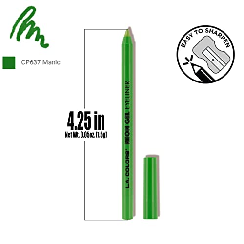 L.a. Colors 1 Neon Gel Eyeliner [ Cp637 Manic ] Long Wear N Intense Green Color Eye Liner Pencil + Free Zipper Bag #TOP1