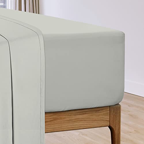 Pizuna Cotton Percale Double Fitted Sheet Silver,100% Long Staple Combed CottonFitted Bed Sheets Double 140x200 cm,Percale Weave 40 cm Deep Fitted Sheets for Double Bed 1 PC Silver