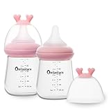Beilastarx Glass Baby Bottles with Natural Response Nipple Size S - Anti Colic Baby Bottles Wide Neck Slow Flow Baby Bottle (Red, 6oz (Pack of 2))