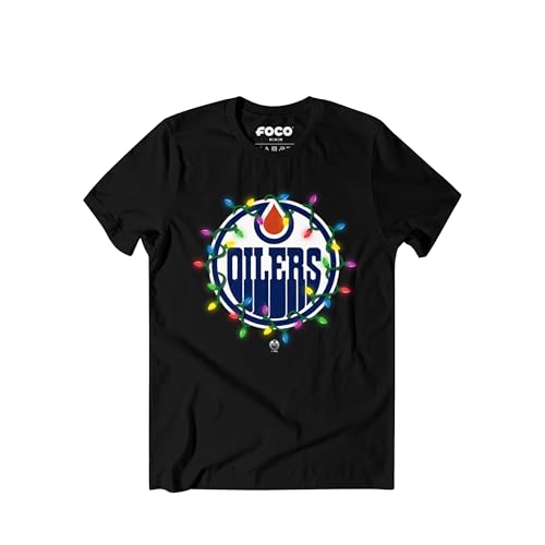 FOCO Edmonton Oilers NHL Mens Primary Logo Holiday Lights T-Shirt - Black - S