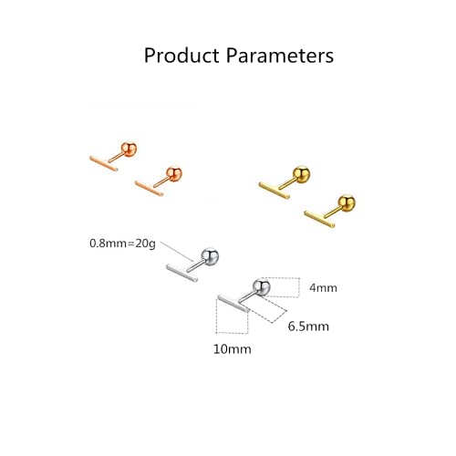 Sterling Silver Mini Bar Earrings for Women Girls 14K Gold Plated Minimalist Tiny Short Bars 20g Barbell 4mm Ball Stud Tragus Post Screw Back Hypoallergenic Dainty Jewelry2