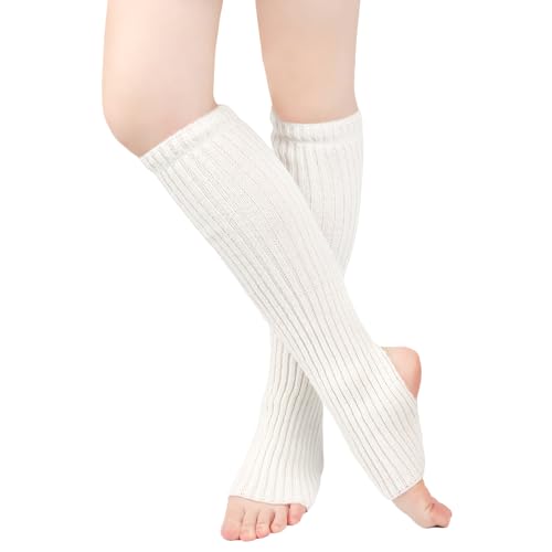 HSLPSM Damen Mädchen Ballettstulpen mit Fersenloch, Leg Warmers, Tanzen Stulpen Beinwärmer Ballett Yoga Stulpen Legwarmer Beinstulpen, Alle Jahreszeiten, Einheitsgröße (Weiß)