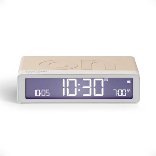 Lexon Flip Classic x Pantone – Sveglia Digitale ON/OFF – Sveglia da Viaggio Ricaricabile – Allarme Silenzioso – Orologio LED da Tavolo – Accessorio di Design per Camera, Ufficio - Sand Dollar