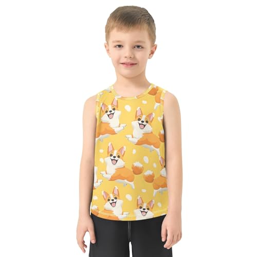 Boys' Tank Top Shirt Yellow Corgi Dogs Pattern Sleeveless T-Shirts2