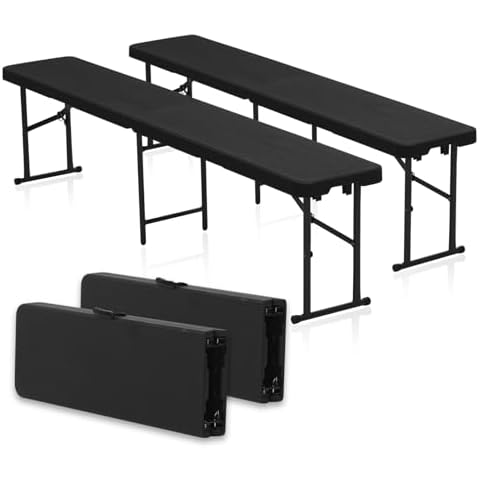 AJP Distributors 2 Pack 6 Foot Portable Plastic Folding Bench 6FT 72" Half Foldable Heavy Duty Seat w/Carry Handle - Indoor Outdoor Backyard Camping Picnic BBQ Party Wedding Dining Event Meeting Black Cover