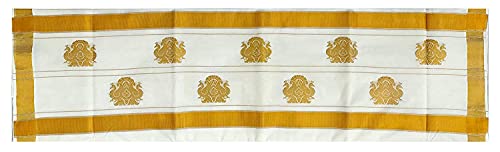 Image of Women's Kerala Traditional Cotton Kasavu Saree with Running Blouse | Sari for Weddings, Festivals, Temple Visits, Onam Vishu & Regular Wear