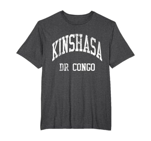 Kinshasa DR Congo Retro 70s College Sports Style T-Shirt, Men's Big and Tall, Dark Heather Grey, 2X Tall