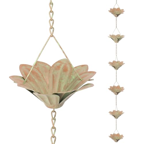 taman Rain Chain Set, 5.6ft Flower Rain Chain for Gutters,Functional and Decorative Replacement Downspout Rain Chain for Outside,Metal Divert Rain Catcher