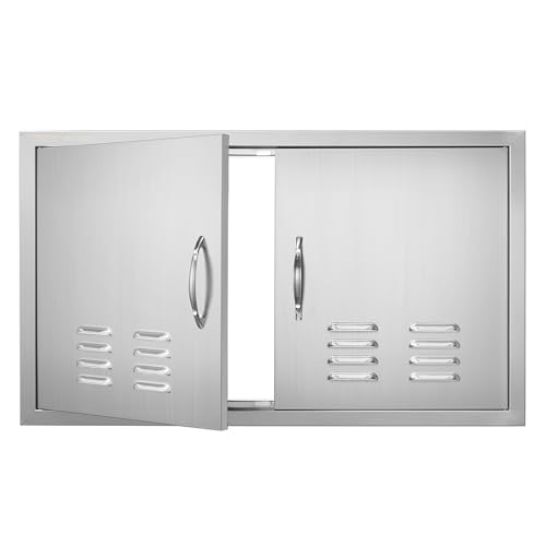 VEVOR Outdoor Kitchen BBQ Access Door,36W x 21H inches Double Vertical Stainless Steel Door with Handles and Vents, for BBQ Island, Grilling Station