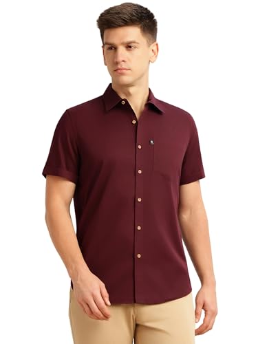 Image of Thomas Scott Men's Premium Slim Fit Casual Shirt | 100% Cotton Twill | Short Sleeves | Spread Collar | Solid Smart Casual Shirt for Men