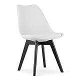 NMK HOME Silla Comedor - Blanco Silla Cocina - Patas de Silla en Madera de Haya - Piel Sintética Aterciopelada