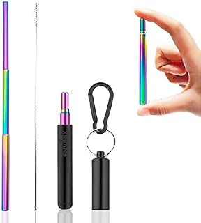 Envirix Telescopic Reusable Straw | Stainless Steel Metal Straw Drinking Straws | Premium Food-Grade Straws Reusable with Keychain Portable Set with Aluminum Case & Brush Collapsible Travel Straw