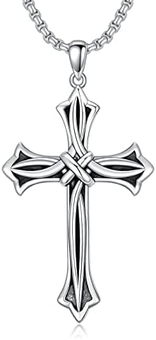 Celtic Cross Necklaces for Men Sterling Silver Celtic Knot Crucifix Cross Pendantr Necklace Birthday Valentines Mothers Fathers Day Jewelry Gifts for Wmen Men Girls,Stainless Steel Box Chain 20+2 Inches