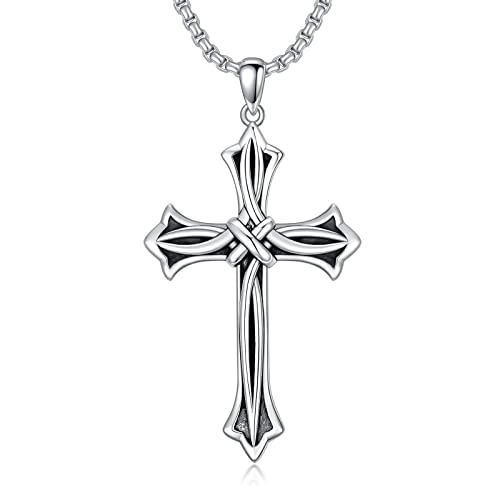 Celtic Cross Necklaces For Men Sterling Silver Celtic Knot Crucifix Cross Pendantr Necklace Birthday Valentines Mothers Fathers Day Jewelry Gifts For Wmen Men Girls,Stainless Steel Box Chain 20+2 Inches #TOP1