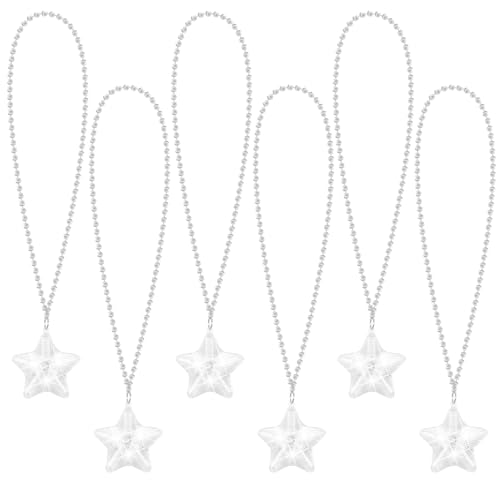 NUDALA 6 Pack Clear LED Glow Star Necklace Bulk Beaded Necklaces for Halloween Christmas Decorations Mardi Gras Party Favors
