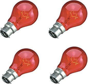 DECK INN Pack of 4 40W Red Fireglow Light Bulbs Bayonet BC B22 for Flame Effect Electric Fires