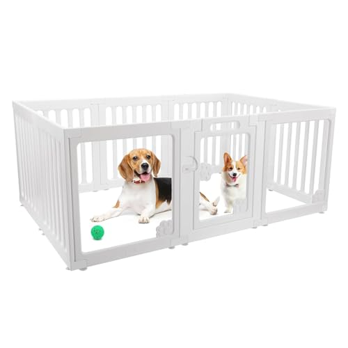 LIODUX Dog Playpen Clear Acrylic Plastic Puppy Enclosure Playpen Modern Design Transparent Freestanding Pet Pen Fence Easy Assemble Foldable Dog Crate for Puppy Cat Bunny Medium Dogs (10 Panels)
