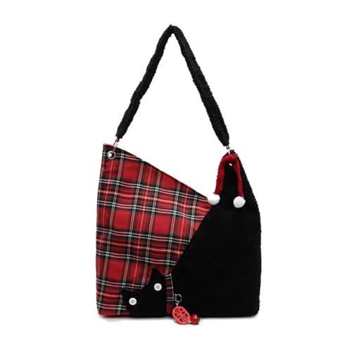 Christmas Purse Plush Plaid Black Cat Christmas Purses for Women Shoulder Bag Festival Gifts for Women Girl