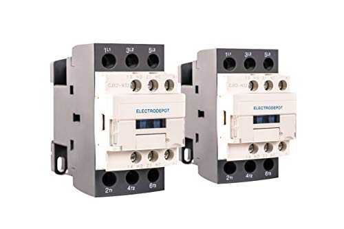 Electrodepot 30 Amp 3 Pole Normally Open IEC 660V Contactor, Auxiliary 1NO-1NC – 110-120VAC Coil, Inductive 32A, Resistive 50A with Mounting Base for DIN Rail (Pack of 2)