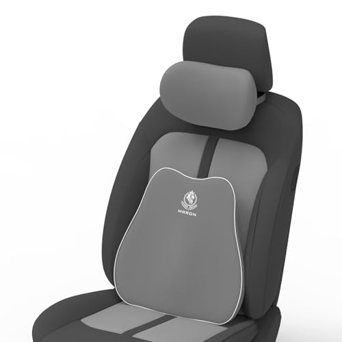 Image of MRRON Series Memory Foam Neck Rest & Lumbar Support for Car or Office Chair, Neck Pillow Kit Designed Ergonomically for Extra Support (Grey, Slim backrest)