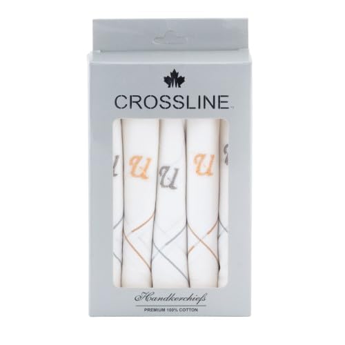 Image of CROSSLINE Men's Initial Monogram (A-Z) Embroidery 100% Pure Cotton Handkerchief | White Base With Colored Border | Handkerchiefs For Men Cotton Soft - (Pack of 5)