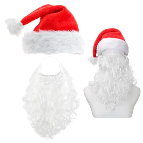 Aurasky Barbe et Bonnet Père Noël, Costume et Déguisement Santa Claus, Accessoires de Cosplay Nikolaus, Ornements de Noël